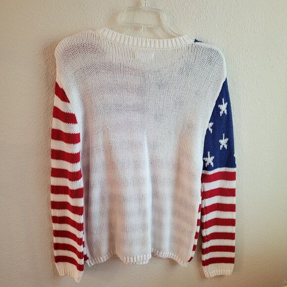 GRAYSON THREADS Sweater Flag Crew Neck Knit Small Lightweight Patriotic Pullover - Picture 8 of 11